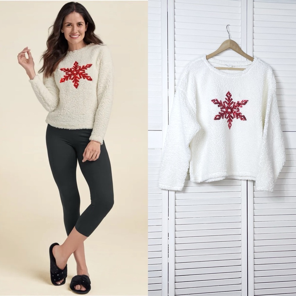 Red sequins snowflake Sherpa sweatshirt